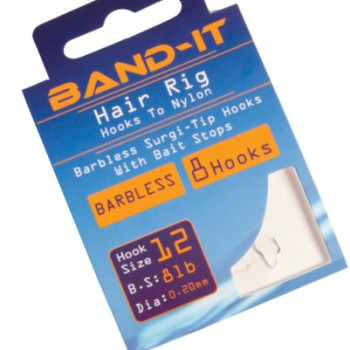 Band-it barbless hair rig hooks to nylon Size 12 (BAN121)