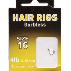 HAIR RIGS BARBLESS SIZE 16 TO 4lb line PACK of 8 rigs per pack