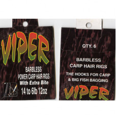 HAIR RIGS SIZE 14 VIPER BARBLESS POWER CARP HAIR RIGS SIZE 14 to 6lb 12oz PACK 6 HOOKS